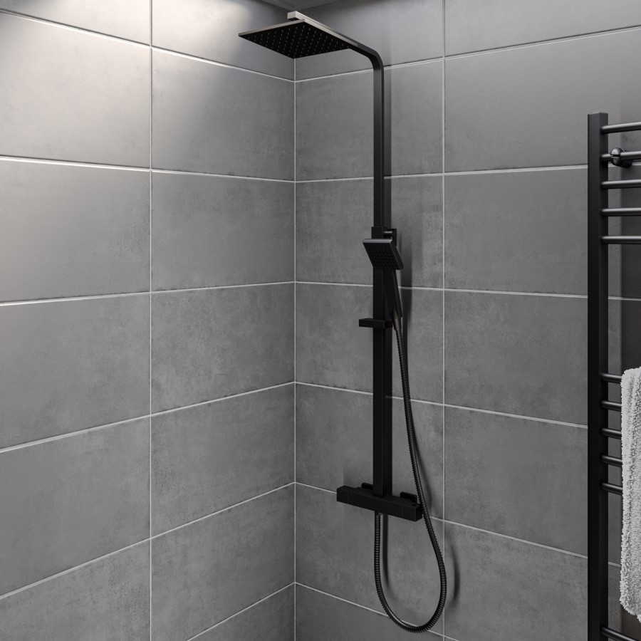 Black Thermostatic Bar Mixer Shower Set with Slide Rail Kit &  Hand Shower - Zana