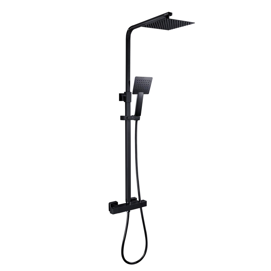 GRADE A2 - Black Thermostatic Mixer Shower with Square Overhead & Handset - Zana