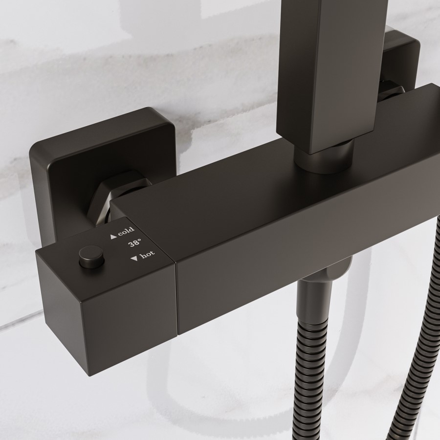 Black Thermostatic Bar Mixer Shower Set with Slide Rail Kit &  Hand Shower - Zana