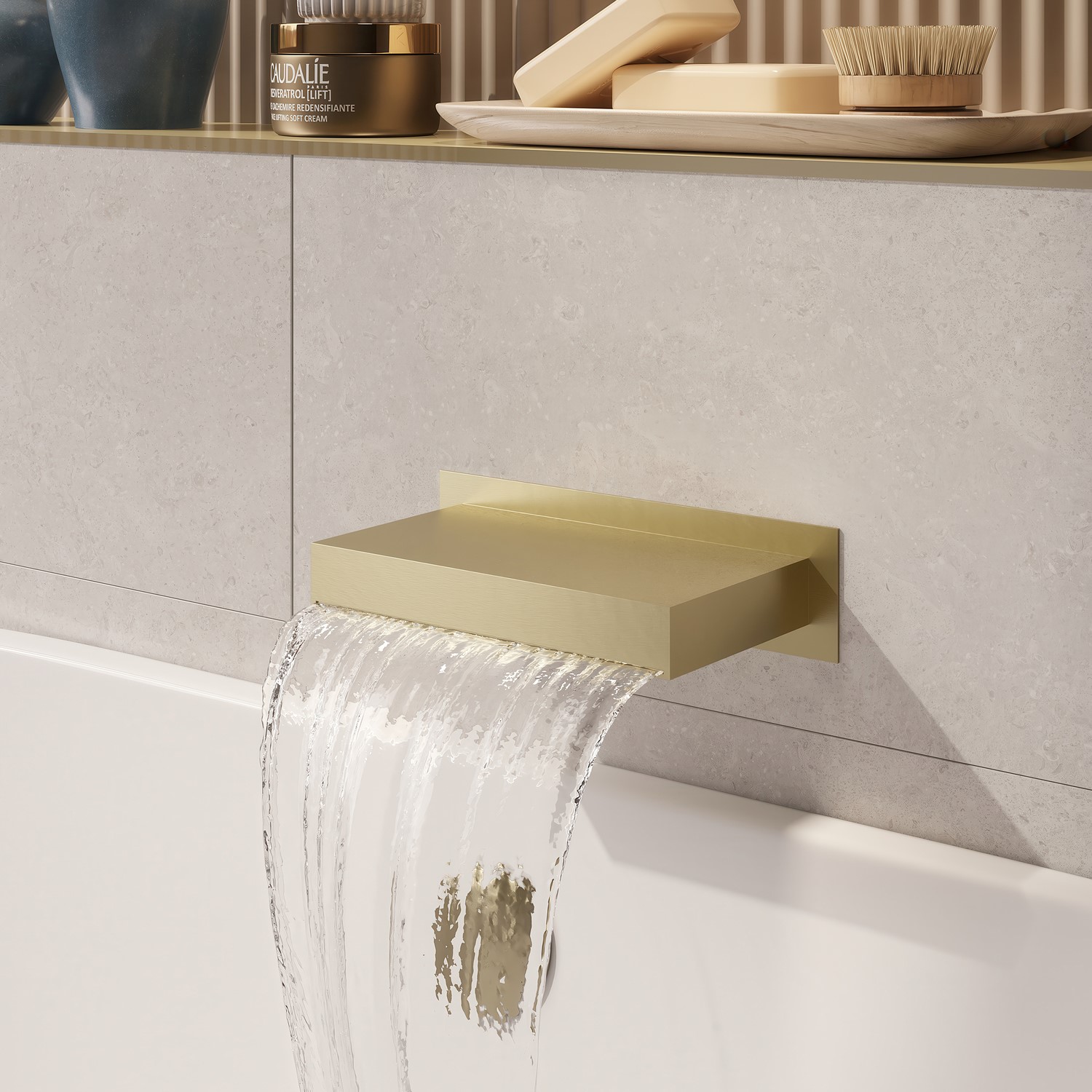 Zanda Brass Brushed Wall Mounted Waterfall Bath Filler Spout