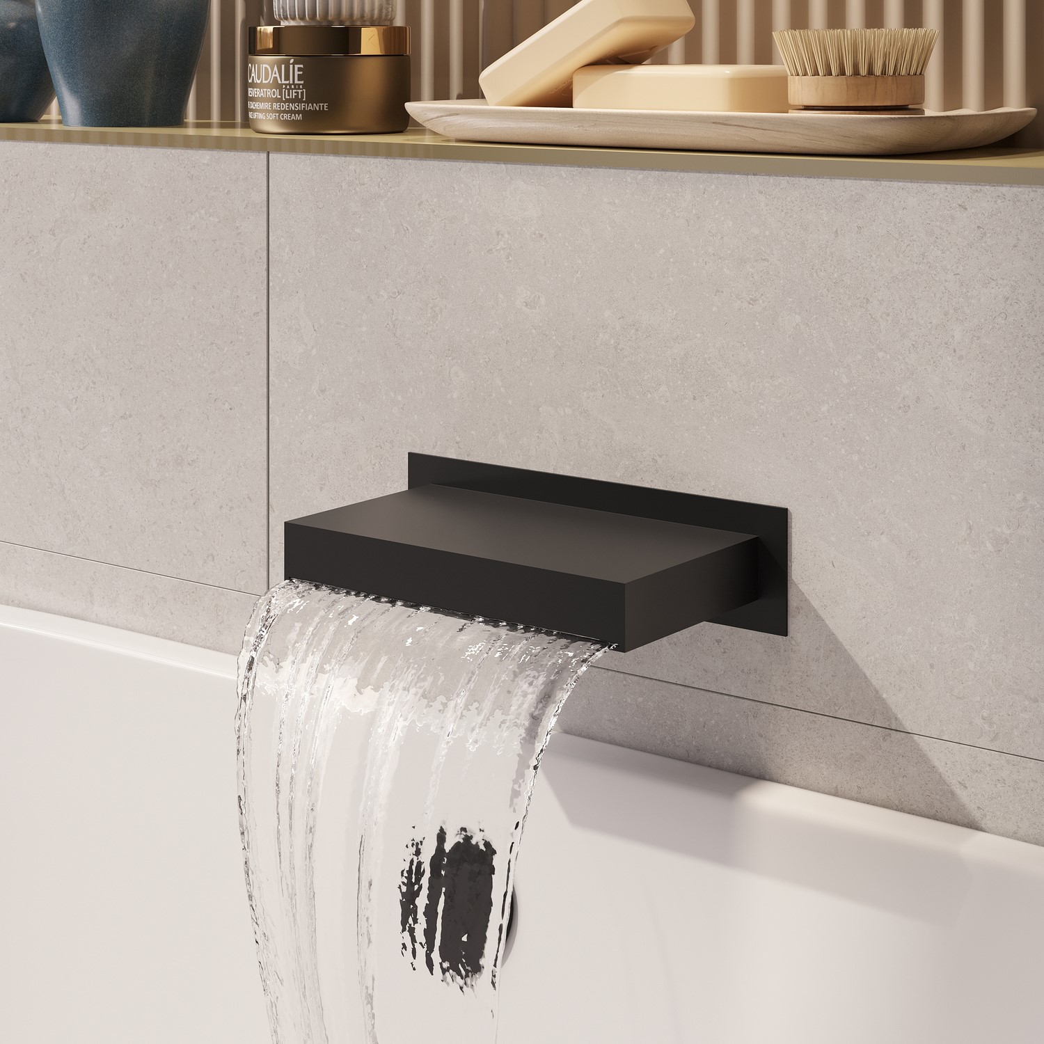 Zanda Black Matt Wall Mounted Waterfall Bath Filler Spout