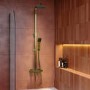 Brushed Brass Square Thermostatic Bar Bath Mixer Shower Set with Bath Filler Spout  Slide Rail Kit & Hand Shower - Zana