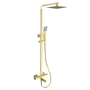 Brushed Brass Square Thermostatic Bar Bath Mixer Shower Set with Bath Filler Spout  Slide Rail Kit & Hand Shower - Zana