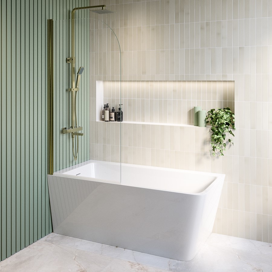 Brushed Brass Square Thermostatic Bar Bath Mixer Shower Set with Bath Filler Spout  Slide Rail Kit & Hand Shower - Zana