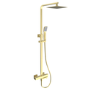 Brushed Brass Square Thermostatic Bar Bath Mixer Shower Set with Bath Filler Spout  Slide Rail Kit & Hand Shower - Zana