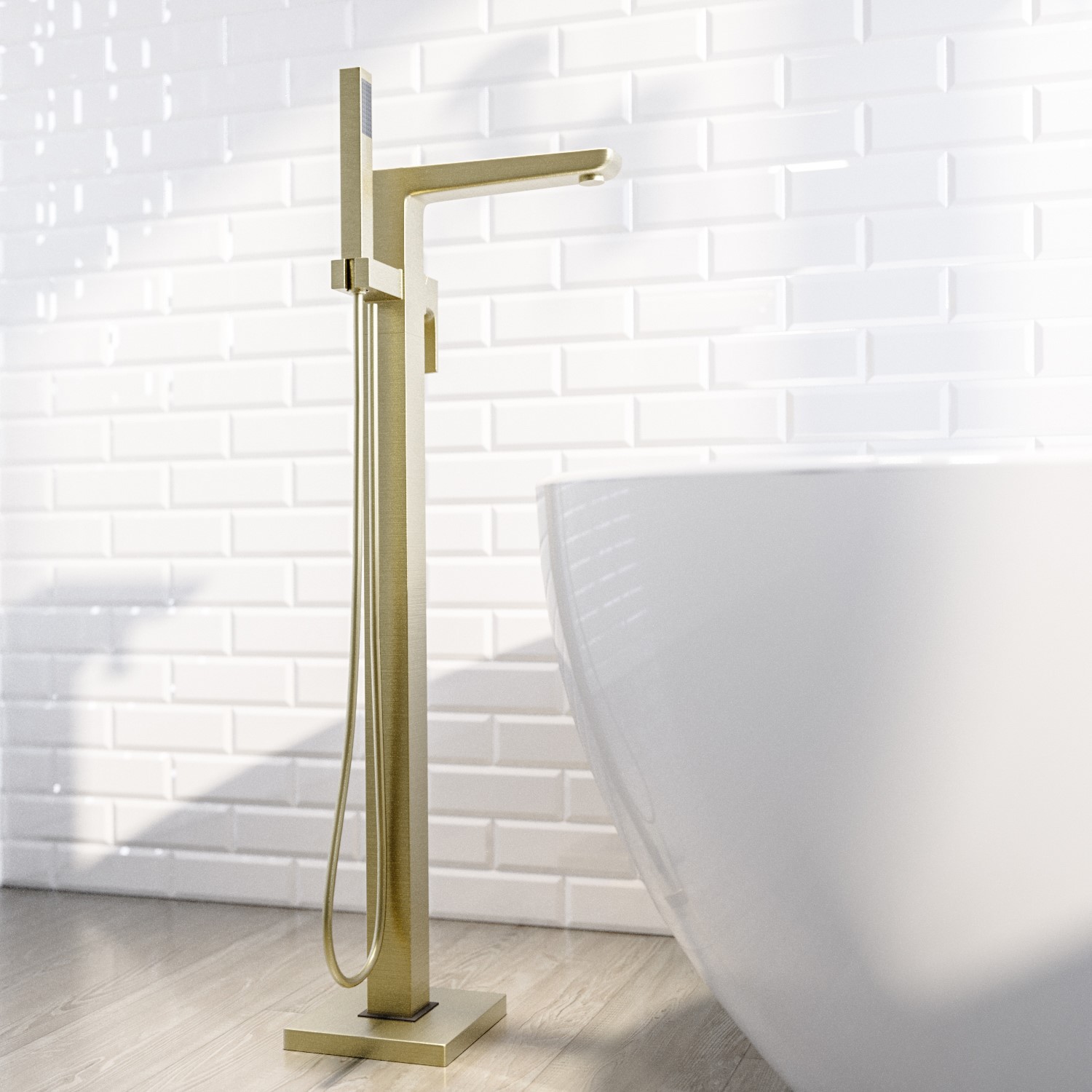 Brushed Brass Freestanding Bath Shower Mixer Zana Better Bathrooms