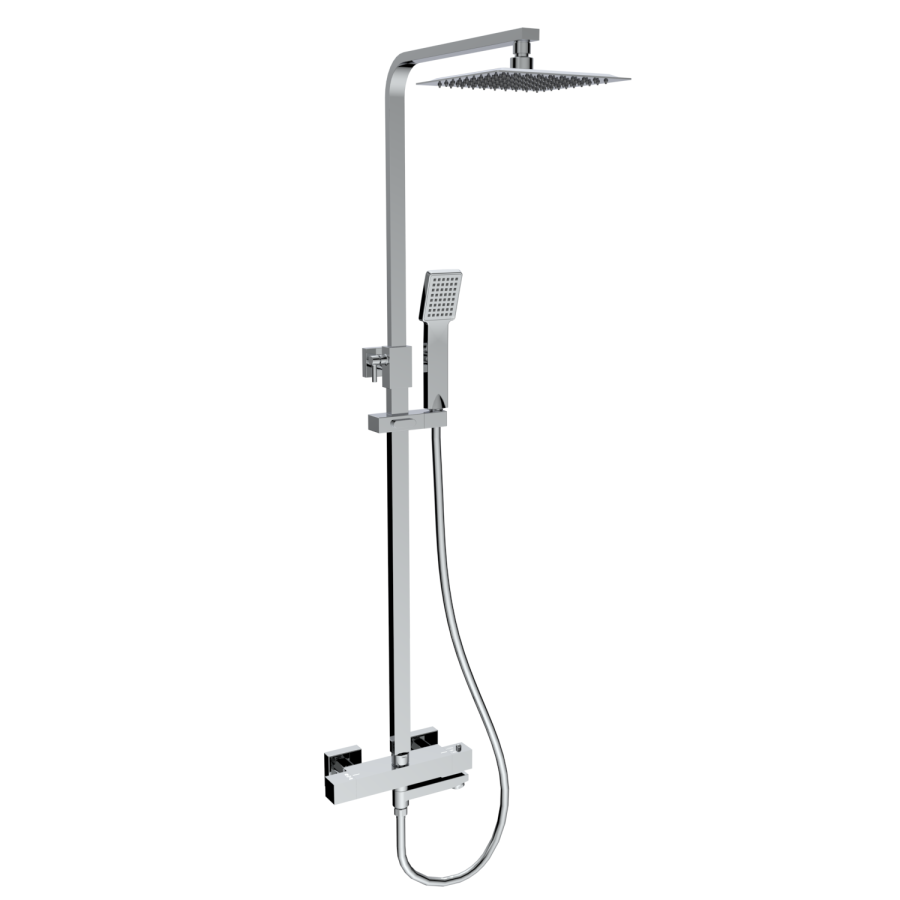 Chrome Square Thermostatic Bar Bath Mixer Shower Set with Bath Filler Spout Slide Rail Kit & Hand Shower - Zana