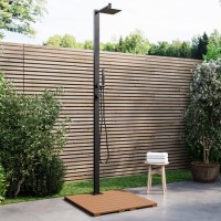 Black Thermostatic Mixer Outdoor 2 Outlets Shower Set with Wood Effect Base  - Zen Black Thermostatic Mixer Outdoor 2 Outlets Shower Set with Wood Effect Base  - Zen