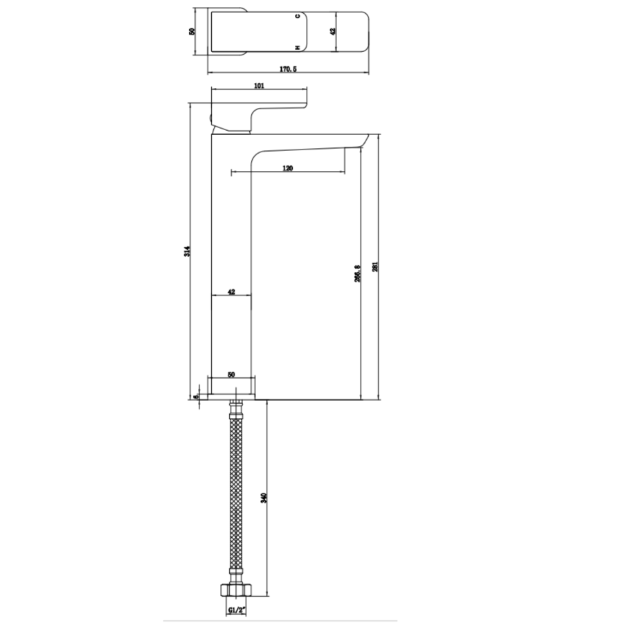 Gunmetal Tall Mono Basin Mixer Tap - Zana