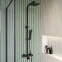 Black Square Thermostatic Bar Bath Mixer Shower Set with Bath Filler Spout  Slide Rail Kit & Hand Shower - Zana