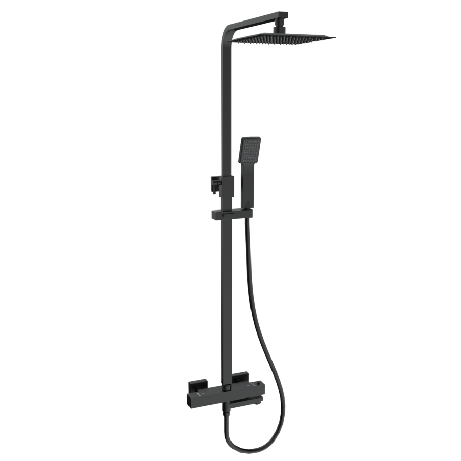 Black Square Thermostatic Bar Bath Mixer Shower Set with Bath Filler Spout  Slide Rail Kit & Hand Shower - Zana