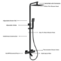Black Square Thermostatic Bar Bath Mixer Shower Set with Bath Filler Spout  Slide Rail Kit & Hand Shower - Zana