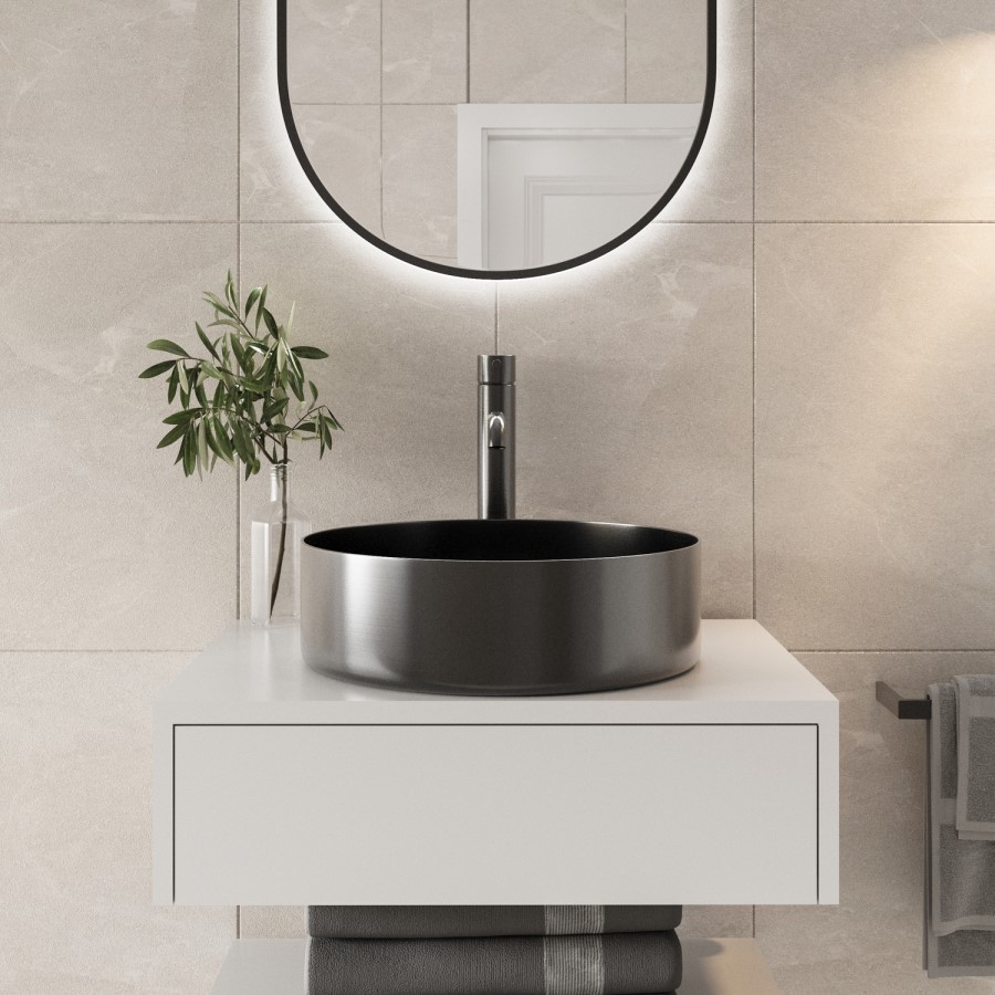 Stainless Steel Gunmetal Round Countertop Basin 400mm - Zorah