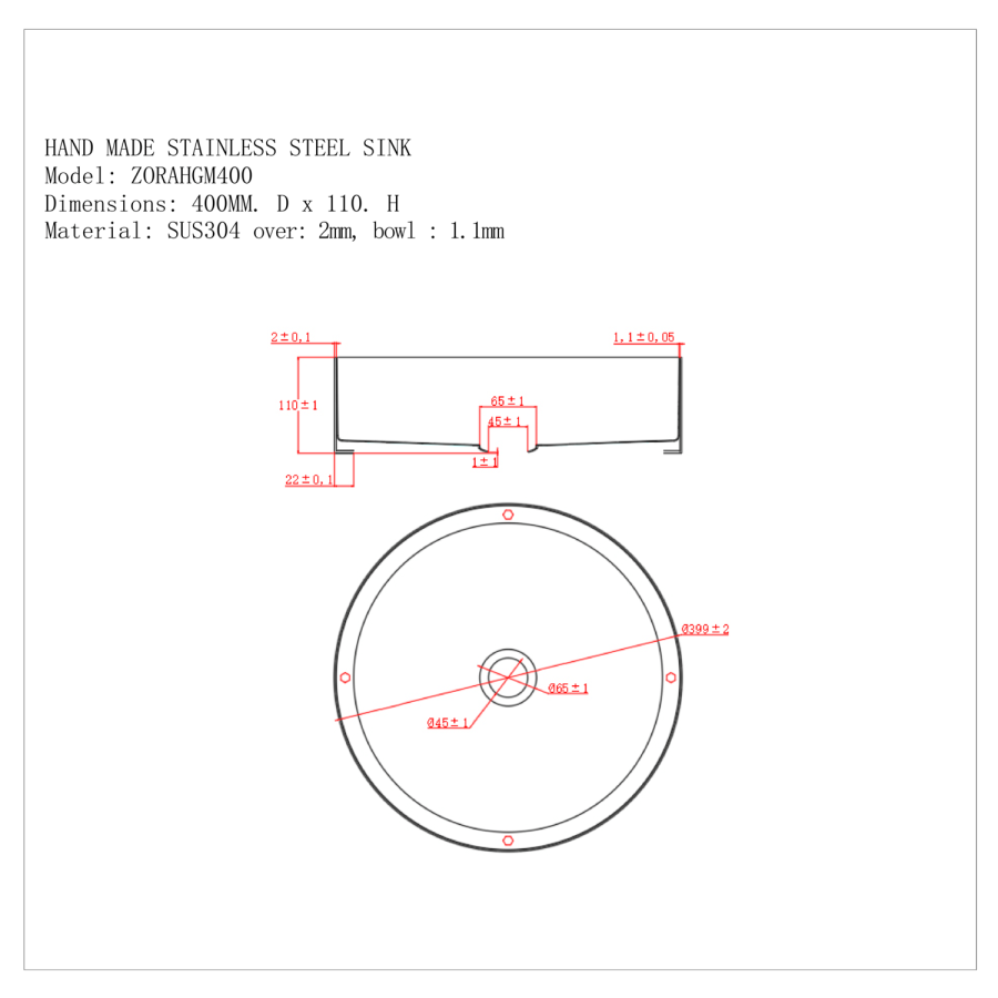 Stainless Steel Gunmetal Round Countertop Basin 400mm - Zorah