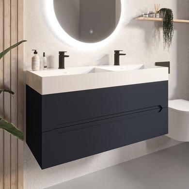 1200mm Anthracite Wall Hung Double Vanity Unit Basins