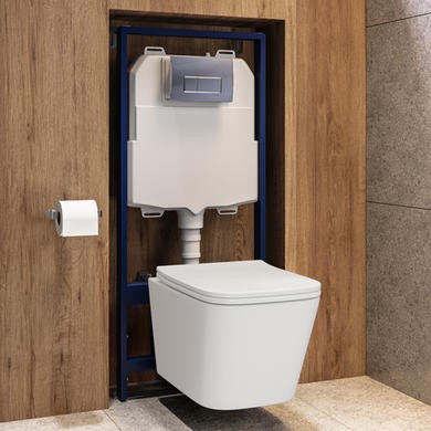 Wall Hung Toilet Soft Close Seat Pneumatic Chrome Flush Plate 1168mm Frame & Cistern
