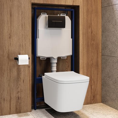 Wall Hung Toilet Soft Close Seat Pneumatic Flush Plate 1168mm Frame & Cistern