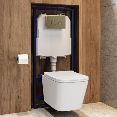 Wall Hung Toilet Soft Close Seat Mechanical Chrome Flush Plate 1168mm Frame & Cistern