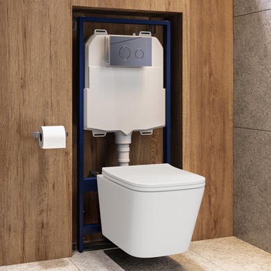 Wall Hung Toilet Soft Close Seat Mechanical Brushed Brass Flush Plate 1168mm Frame & Cistern