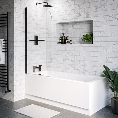 Single Ended Shower Bath Front Panel & Bath Screen Towel Rail 1500 x 700mm