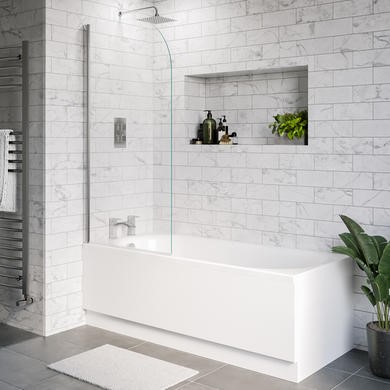 Single Ended Shower Bath Front Panel & Chrome Bath Screen 1600 x 700mm