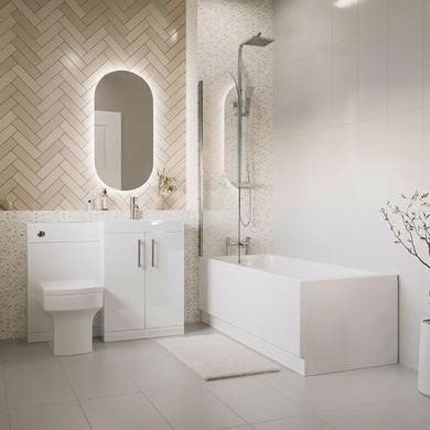1700mm Straight Shower Bath Suite Front Panel & Toilet Sink Unit