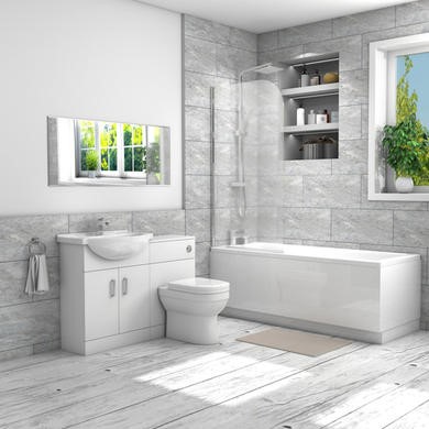 1700mm Chrome Shower Bath Suite Toilet & Sink Unit