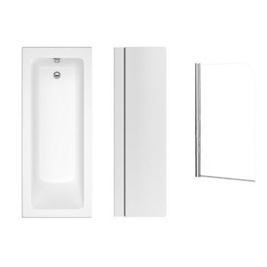 1700 x 750 Single Ended Square Bath Front Panel Saturn Hinged 1450mm 6mm Chrome Bath Screen