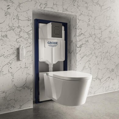 Wall Hung Smart Bidet Japanese Toilet & Grohe Frame Cistern Chrome Flush Plate