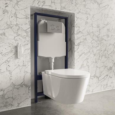 Wall Hung Smart Bidet Japanese Toilet & Frame Cistern Chrome Flush Plate