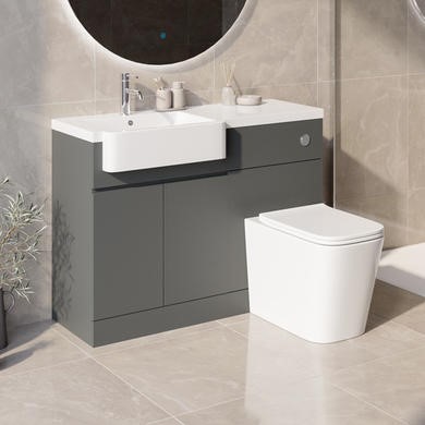 1100mm Left Hand Toilet Sink Unit Square Toilet Chrome Fittings