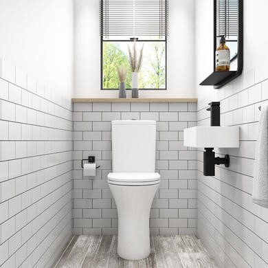 Comfort Height Close Coupled Toilet Basin Tap & Waste Cloakroom Suite