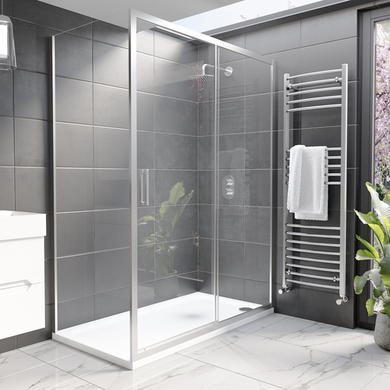 1400x900mm Chrome 8mm Glass Rectangular Sliding Shower Enclosure Shower Tray
