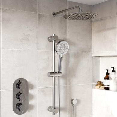 Chrome 2 Outlet Wall Mounted Thermostatic Mixer Shower Set Hand Shower
