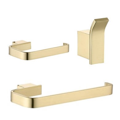 3 Piece Brushed Brass Bathroom Accessory Set