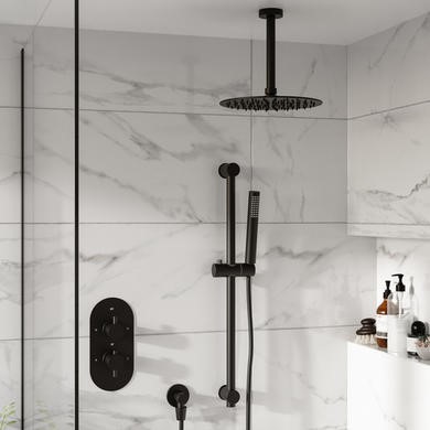 2 Outlet Ceiling Mounted Thermostatic Mixer Shower Set Hand Shower
