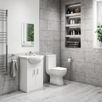 Close Coupled Toilet 550mm Basin Vanity Unit Bathroom Suite