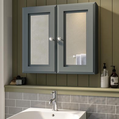 Double Door Dark Grey Bathroom Mirror Cabinet 667 x 600mm