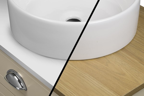 White or wood effect worktop