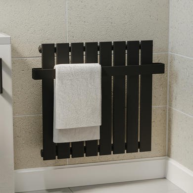 Flat Panel Towel Radiator Horizontal Black Horizontal Single Panel