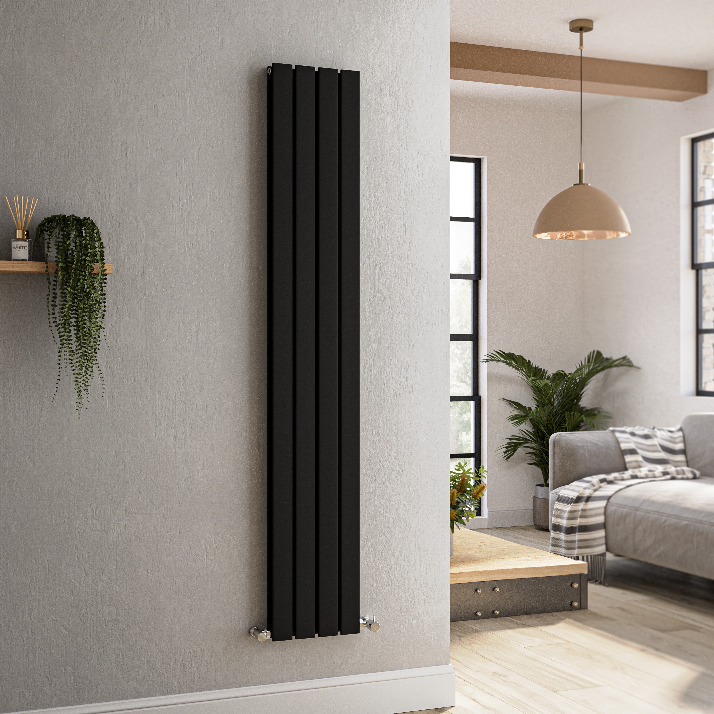 リッドキララ Riace Midnight Black Vertical Flat Designer Radiator 1600x272mm