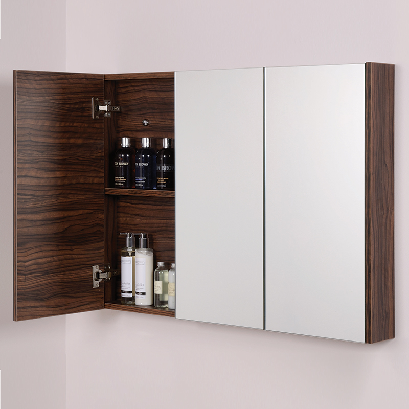 Aspen 3 Door Walnut Mirror Cabinet 650 H 900 W 100 P