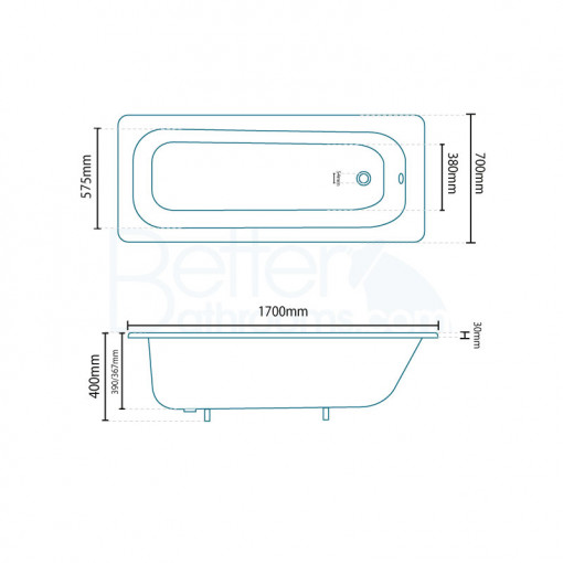 1700 x 700 Steel Bath with Tap Holes