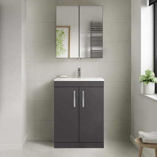 Better Bathrooms Uk S Largest Independent Bathroom Retailer Ashford 600mm Grey Gloss Two Drawer Vanity Unit