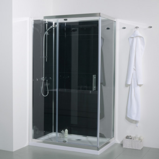 1200 X 800 Quatro Shower Cabin With Black Back Panels