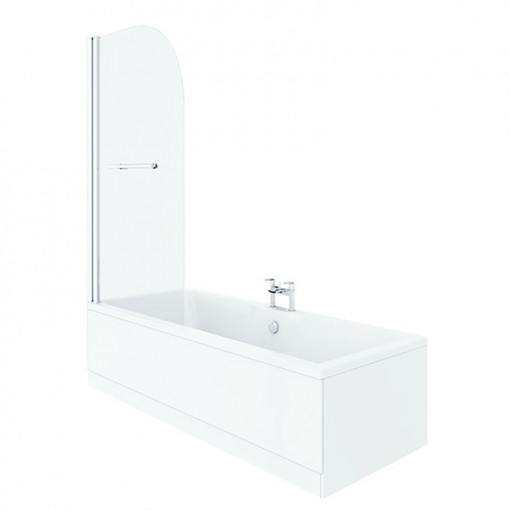 Curved Top Hinged Straight Bath Shower Screen with Towel Rail