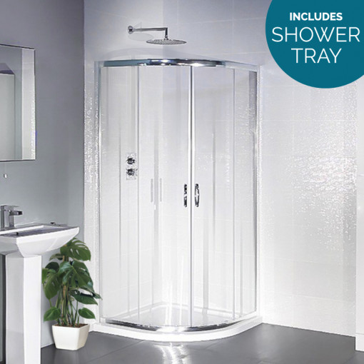 Aqualine 800 x 800 Sliding Door Quadrant Shower Enclosure with Shower Tray