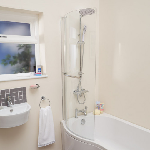 Curved Shower Bath Screen with Towel Rail