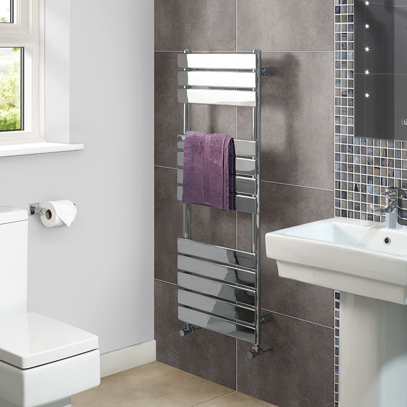 Lorenzo Beta Heat 1200 x 450mm Flat Chrome Heated Towel Rail