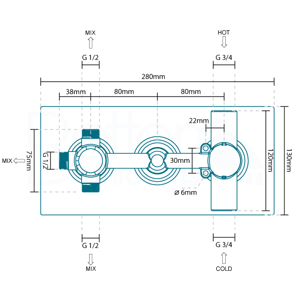 EcoS9 Concealed Triple Control Shower Valve with Diverter